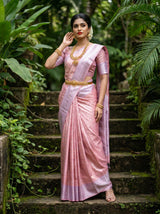 MIMOSA Pink Kanjivaram Art Silk Saree — Mid-section View with Waist Belt