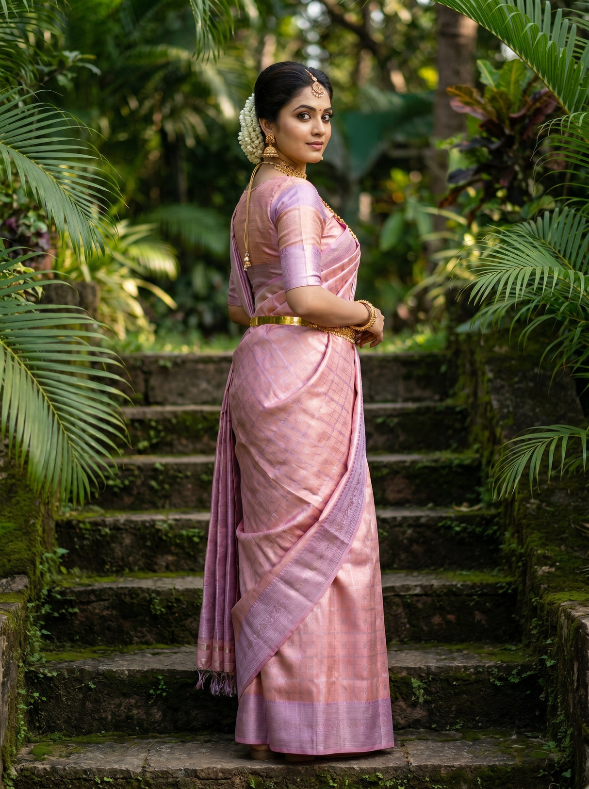 MIMOSA Pink Kanjivaram Art Silk Saree — Lower Body Drape Detail