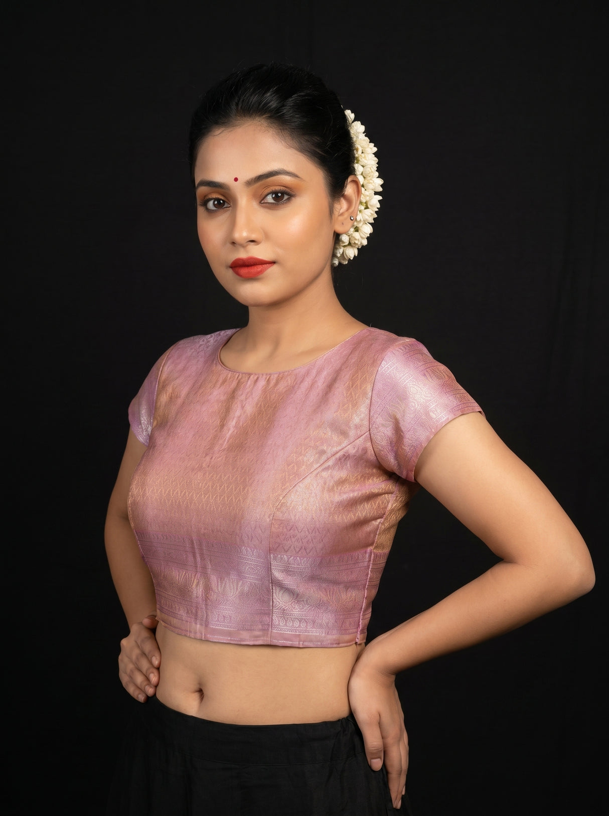 MIMOSA Pink Kanjivaram Art Silk Saree — blouse close-up