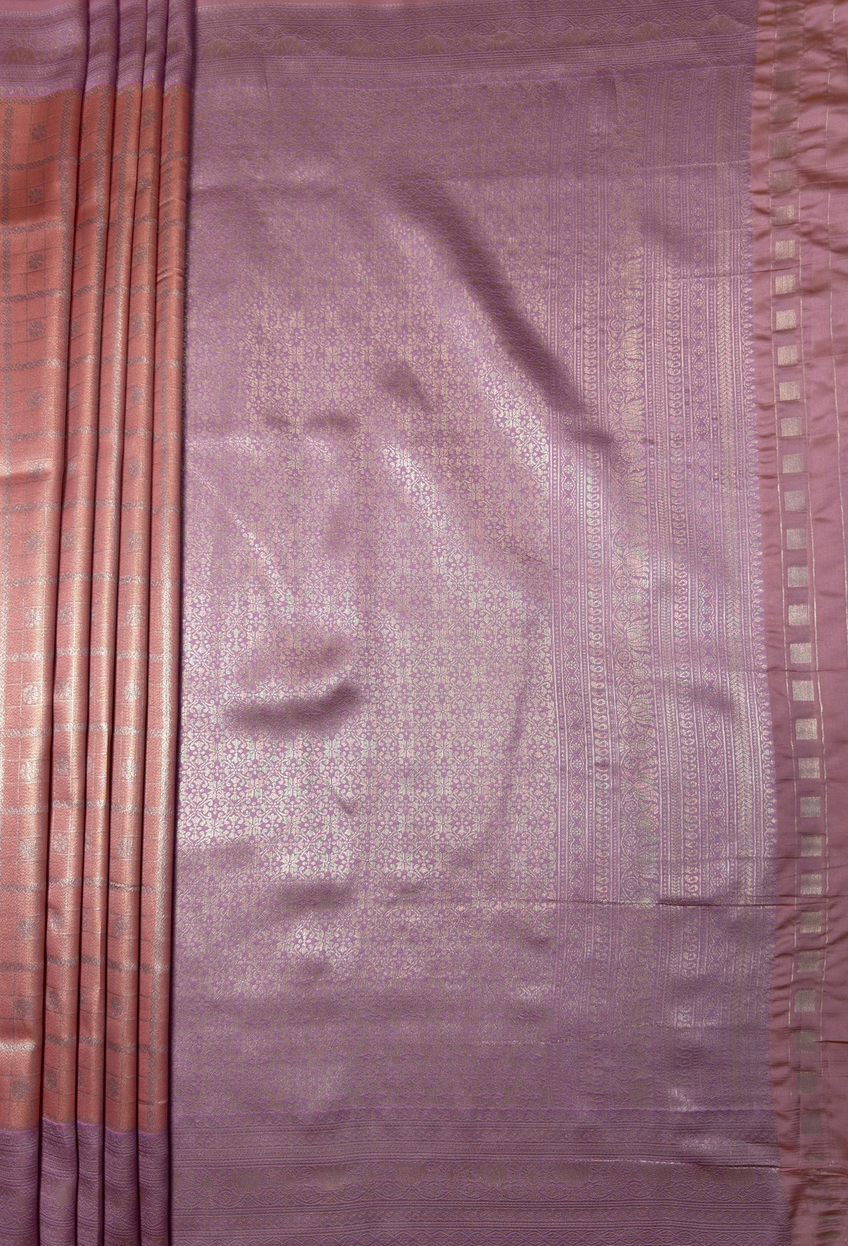 MIMOSA Pink Kanjivaram Art Silk Saree — pallu and zari work detail