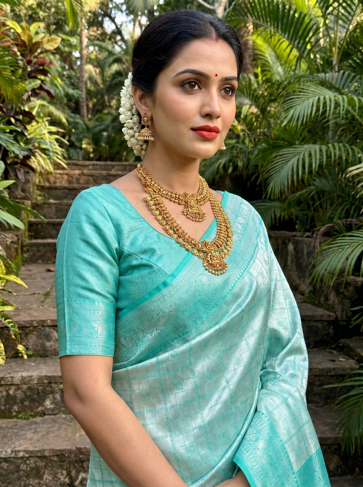 MIMOSA Rama Kanjivaram Art Silk Saree — pose 10 styling detail