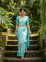 MIMOSA Rama Kanjivaram Art Silk Saree — Mid-section View with Waist Belt