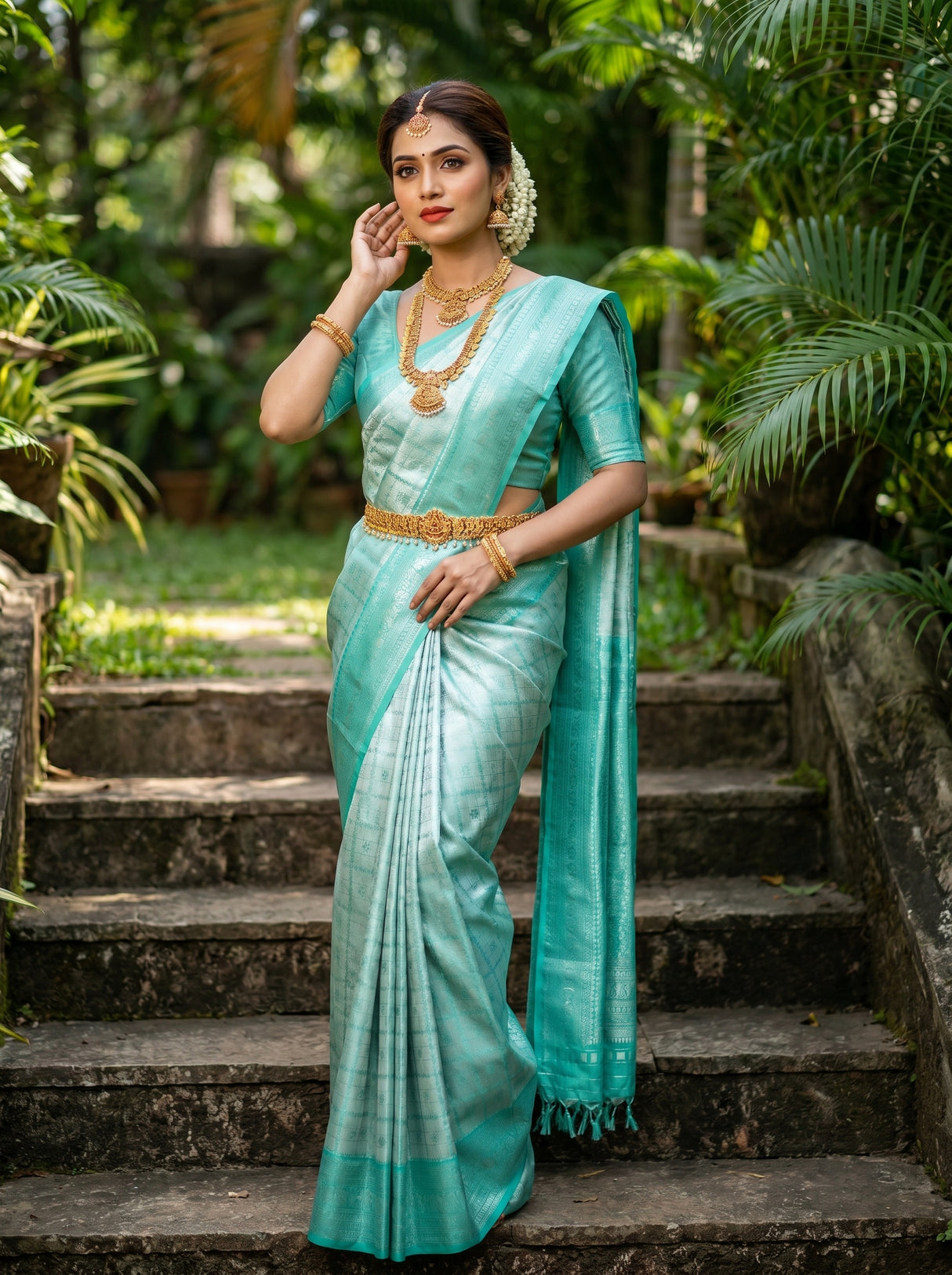 MIMOSA Rama Kanjivaram Art Silk Saree — pose 8 styling detail