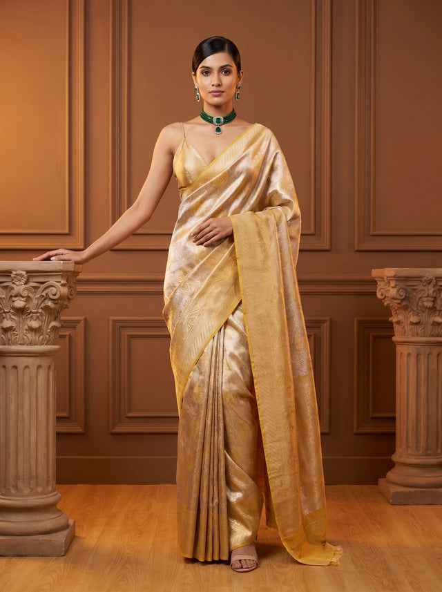 MIMOSA Mustard Kanjivaram Art Silk Saree — Full View