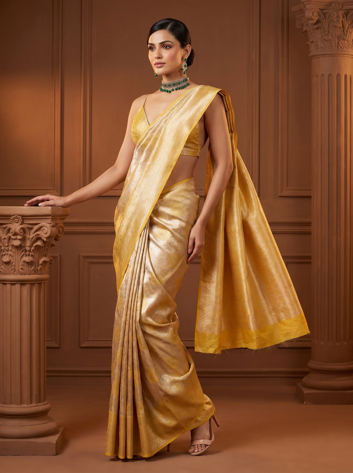 MIMOSA Mustard Kanjivaram Art Silk Saree — Border Detail