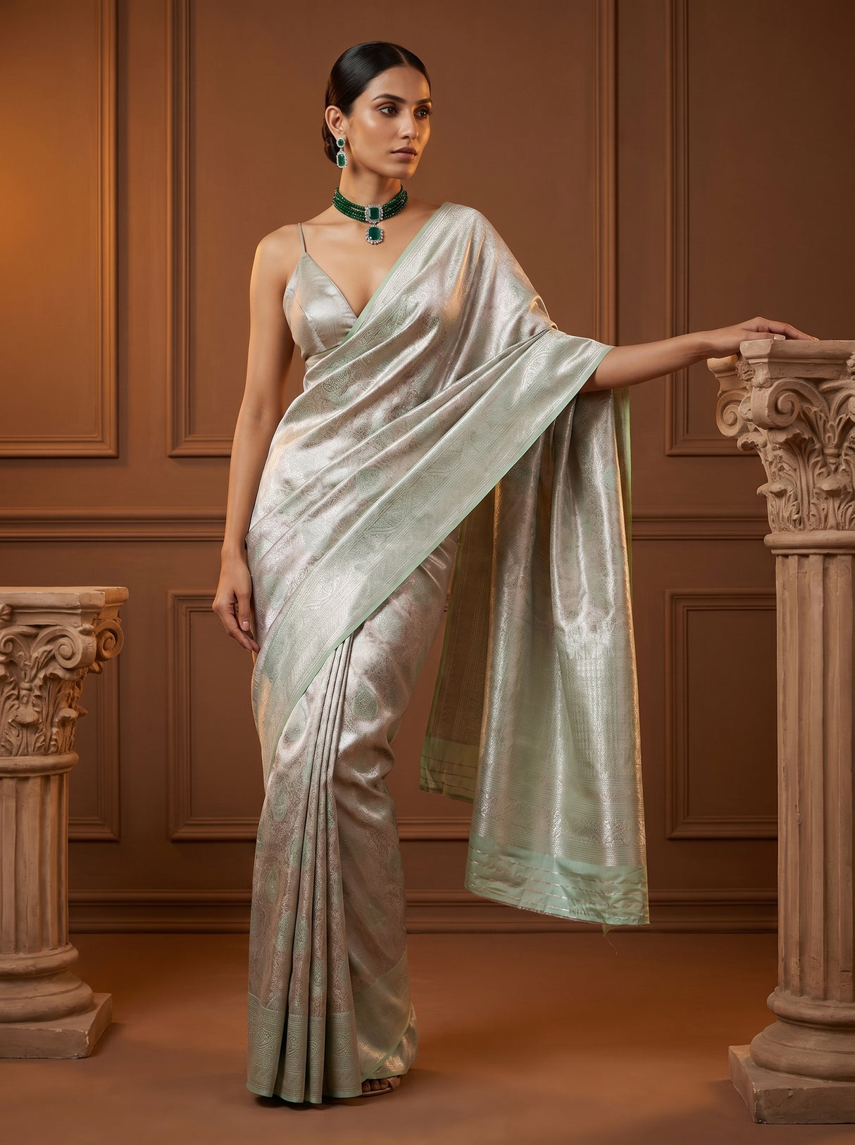MIMOSA Pink Kanjivaram Art Silk Saree — pose 5 styling detail
