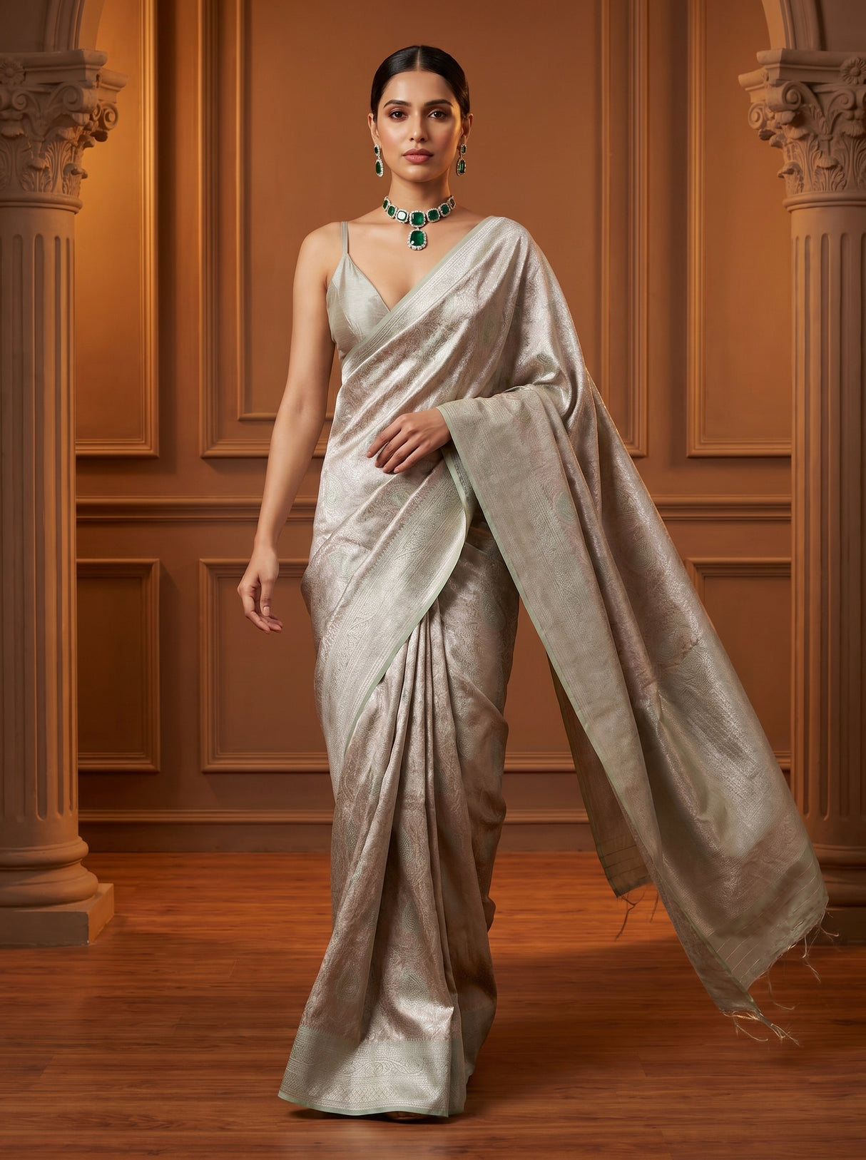 MIMOSA Pink Kanjivaram Art Silk Saree — pose 7 styling detail