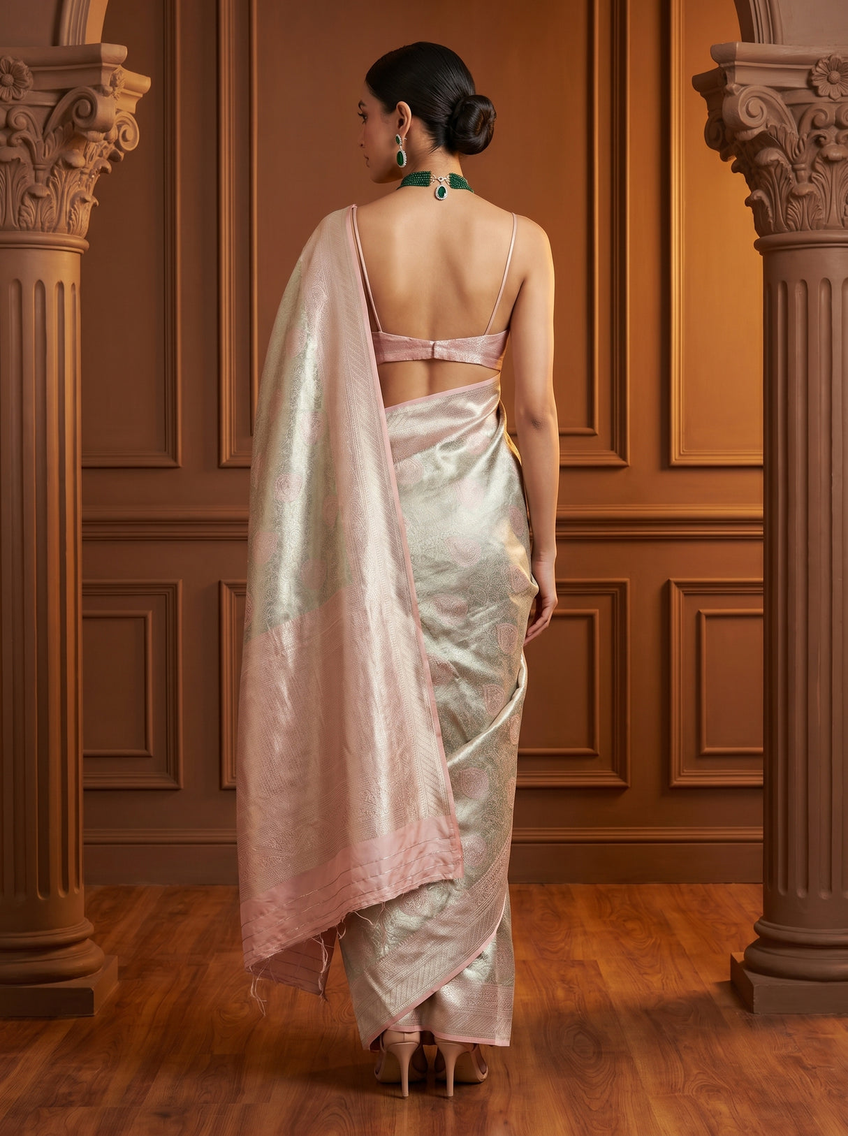 MIMOSA Pista Kanjivaram Art Silk Saree — Close-up of Pallu
