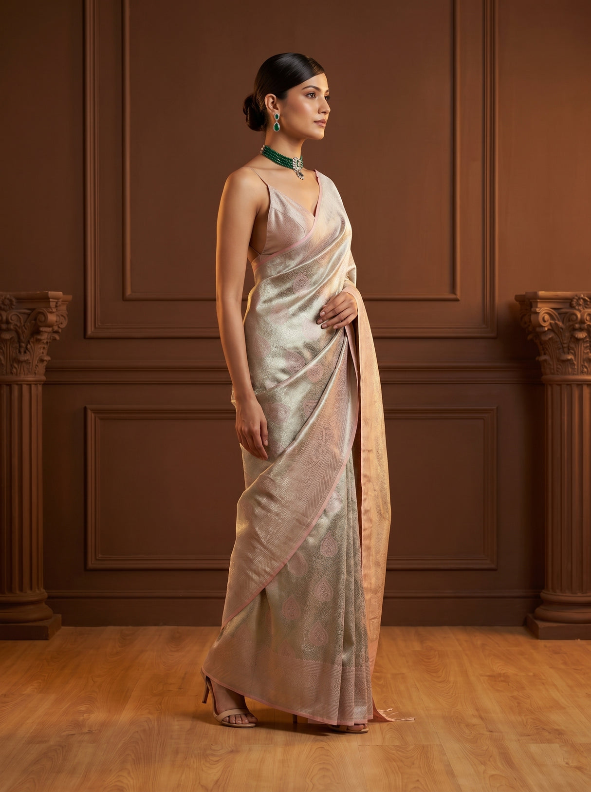 MIMOSA Pista Kanjivaram Art Silk Saree — Blouse View