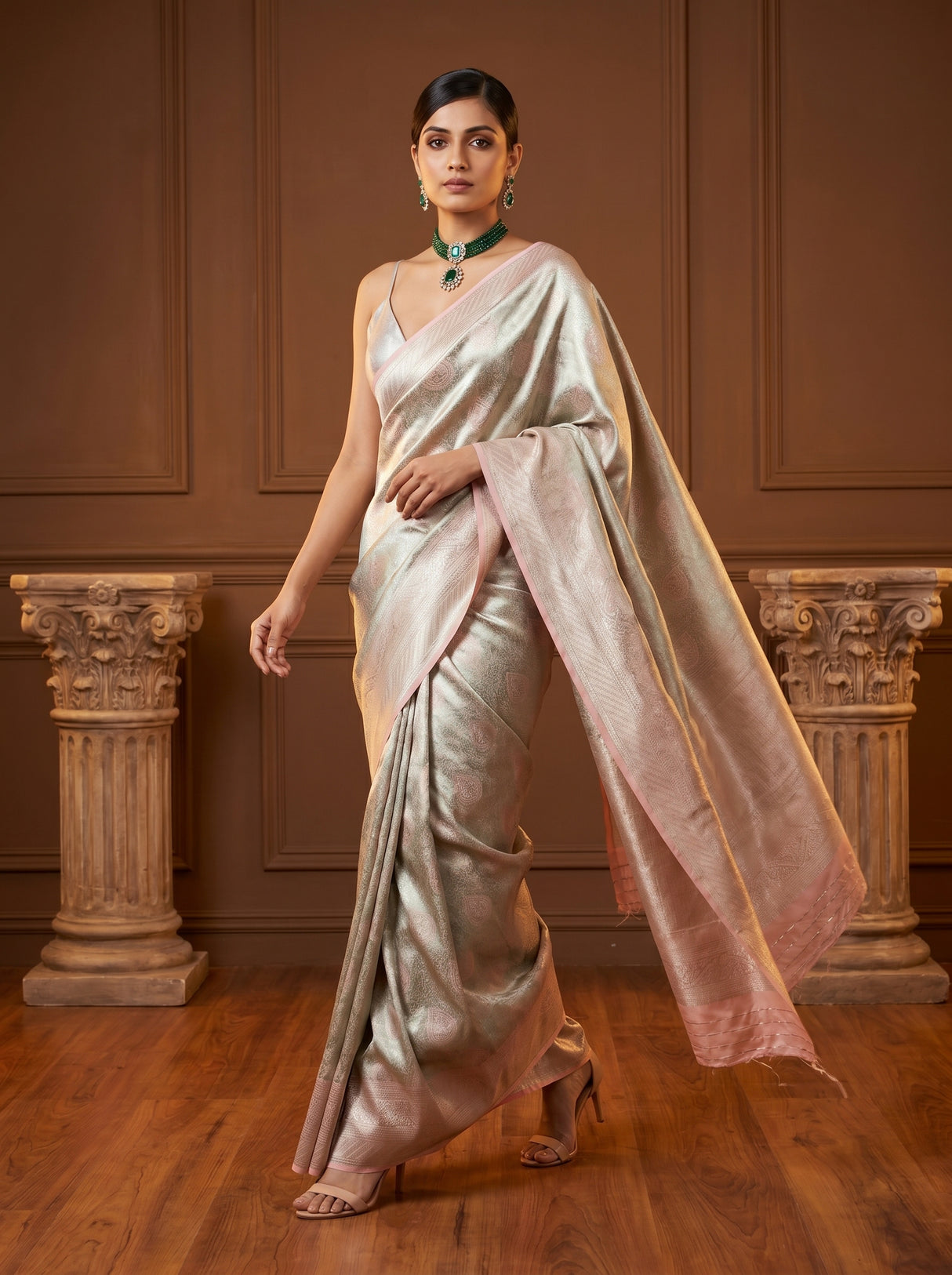 MIMOSA Pista Kanjivaram Art Silk Saree — pose 7 styling detail