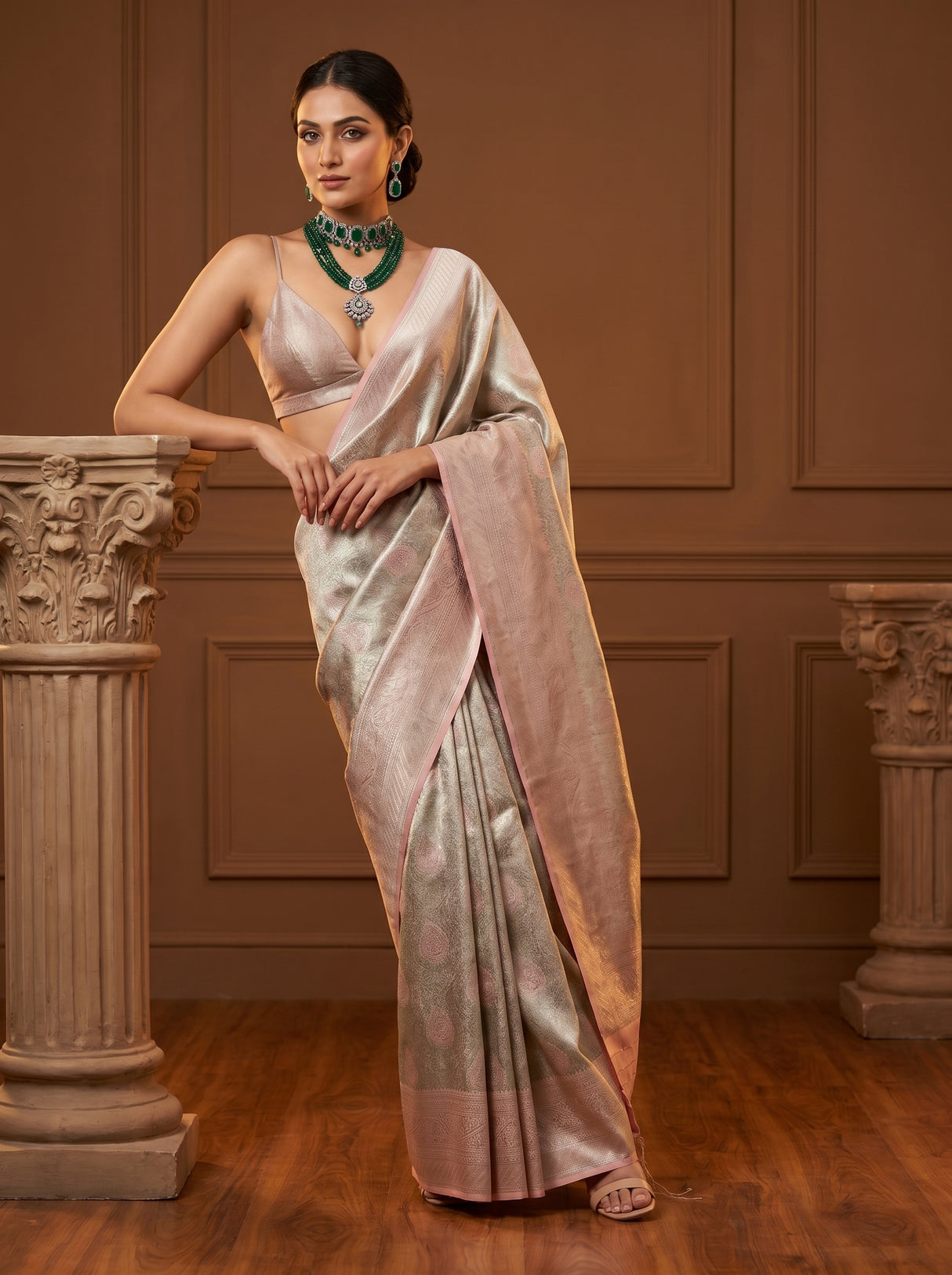 MIMOSA Pista Kanjivaram Art Silk Saree — pose 8 styling detail