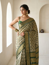 MIMOSA Beige Banarasi Art Silk Saree — pose 10 styling detail