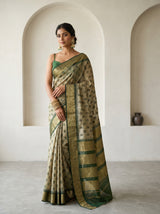 MIMOSA Beige Banarasi Art Silk Saree — Full View on Model