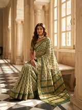 MIMOSA Beige Banarasi Art Silk Saree — pose 8 styling detail