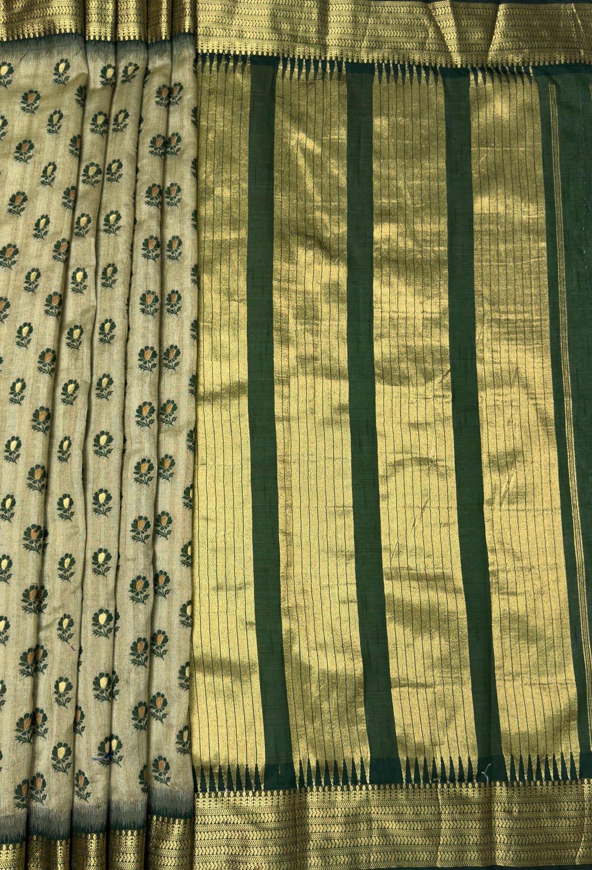 MIMOSA Beige Banarasi Art Silk Saree — pallu and zari work detail
