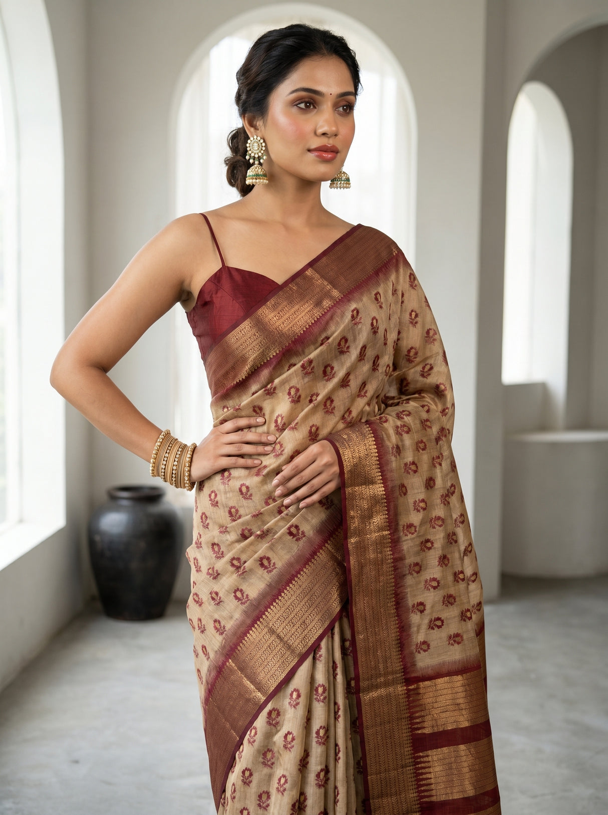MIMOSA Maroon Banarasi Art Silk Saree — pose 10 styling detail
