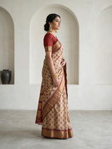 MIMOSA Maroon Banarasi Art Silk Saree — Full View on Model