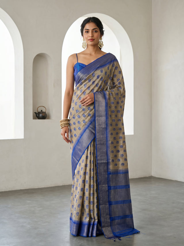 MIMOSA Royal Blue Banarasi Art Silk Saree — Mannequin View