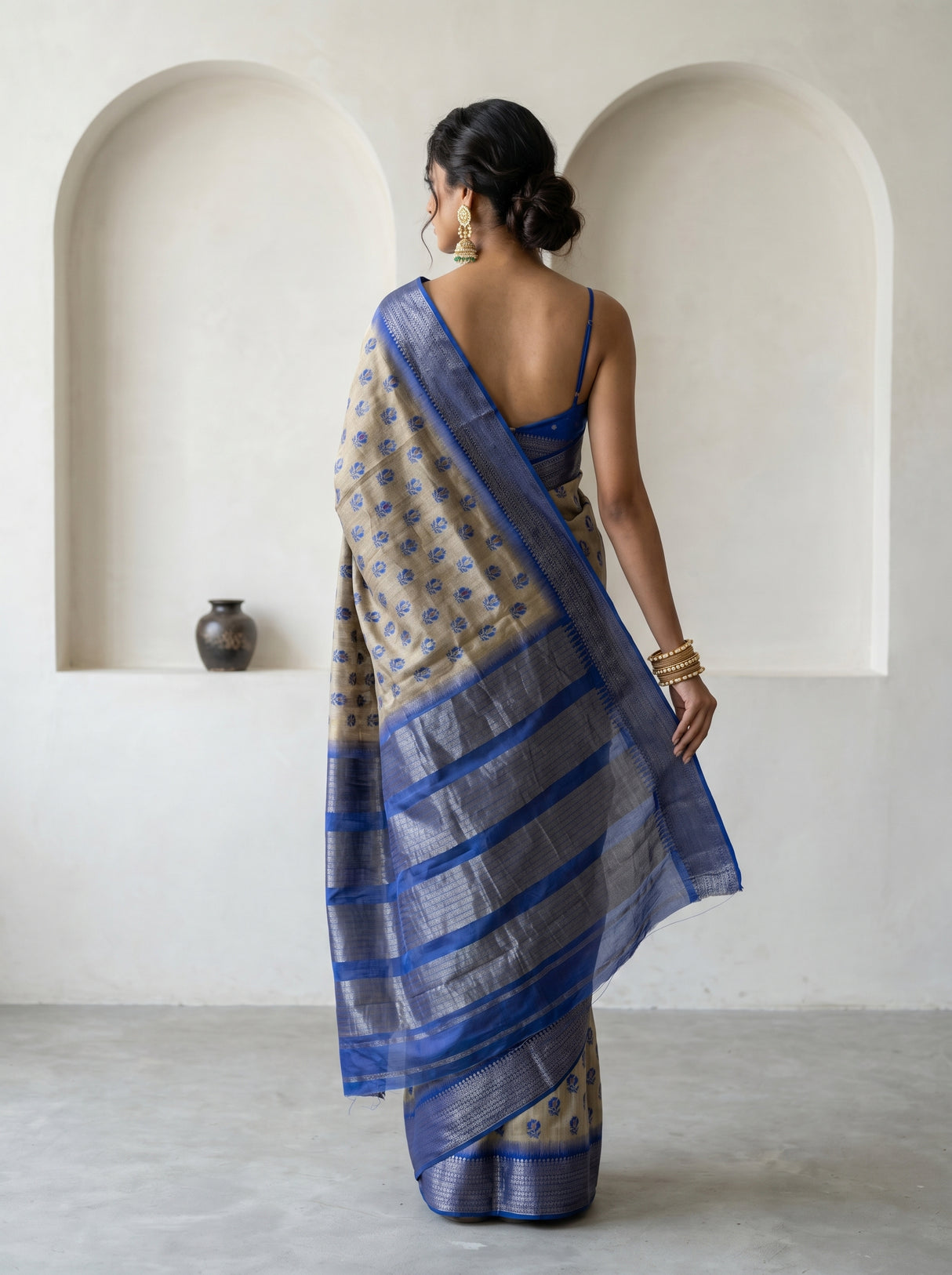 MIMOSA Royal Blue Banarasi Art Silk Saree — Blouse Fabric Detail
