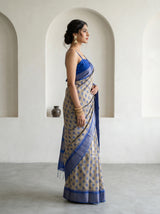 MIMOSA Royal Blue Banarasi Art Silk Saree — Full View on Model
