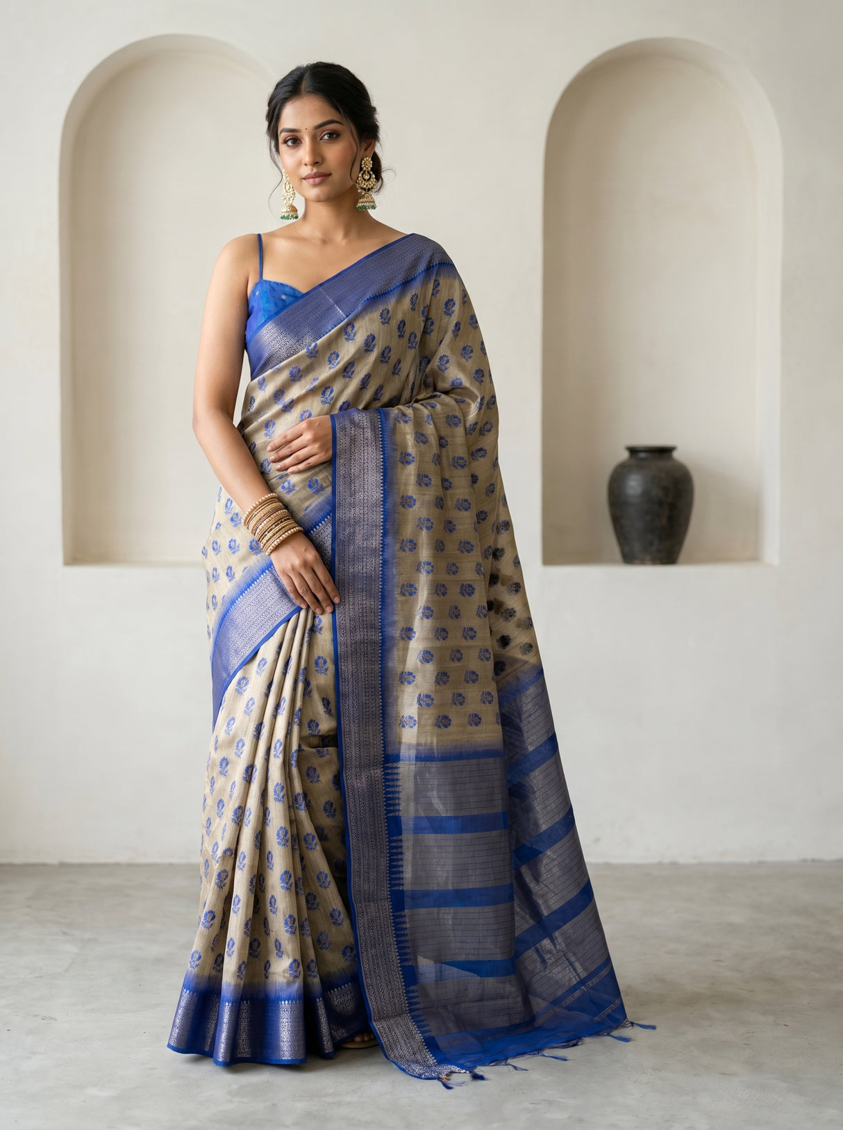 MIMOSA Royal Blue Banarasi Art Silk Saree — pose 4 styling detail