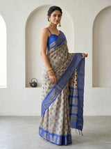 MIMOSA Royal Blue Banarasi Art Silk Saree — pose 5 styling detail