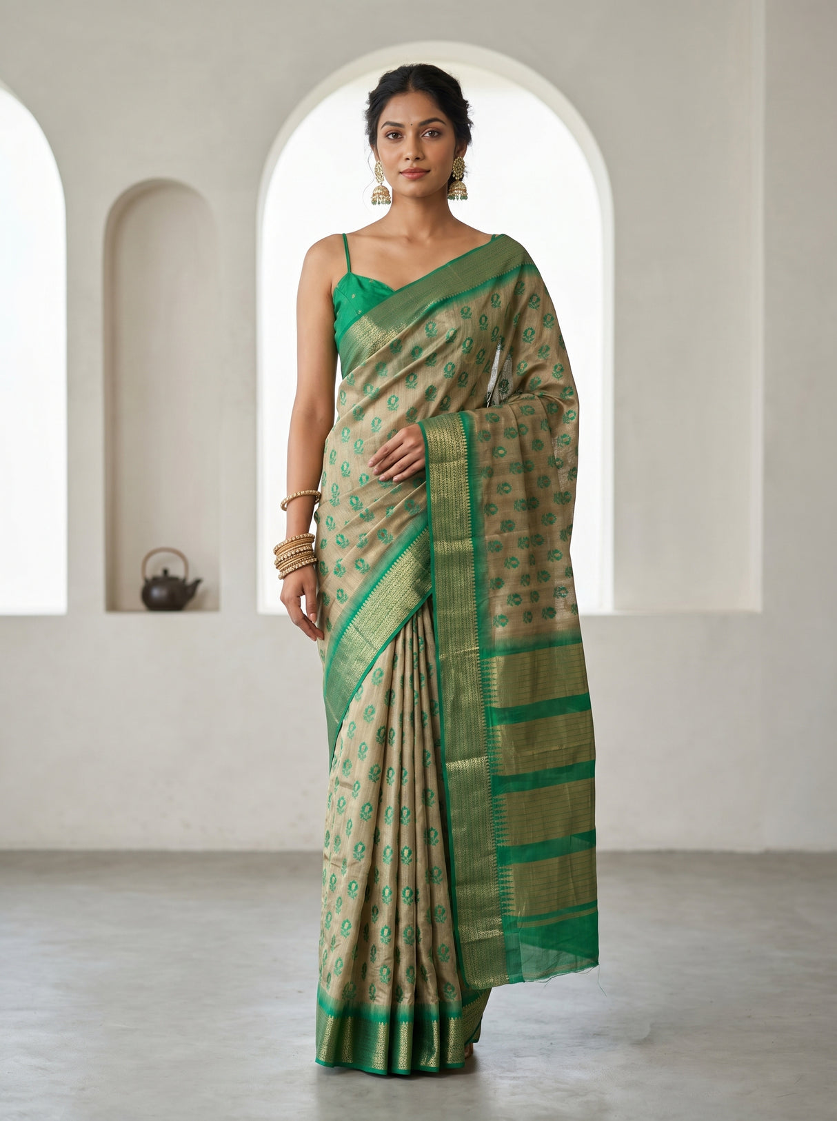 MIMOSA Rama Banarasi Art Silk Saree — Mannequin View