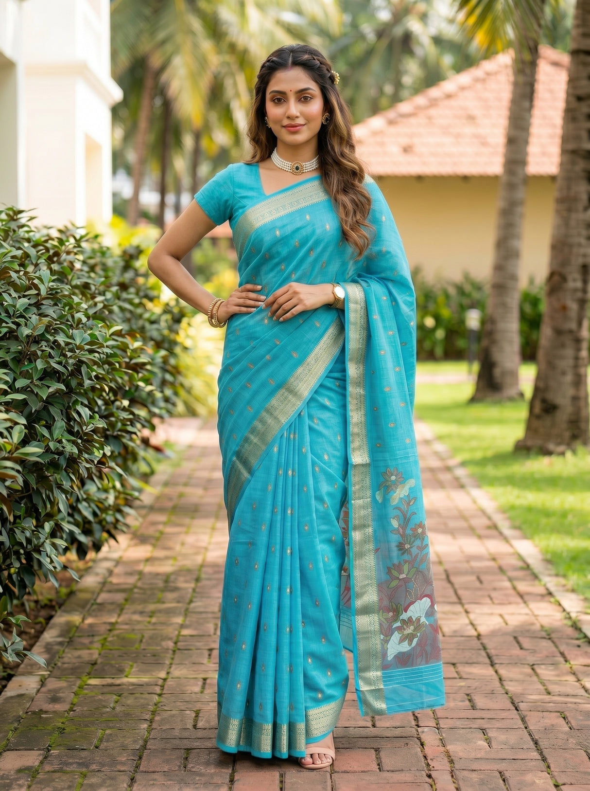 MIMOSA Ananda Banarasi Art Silk Saree — Full length view