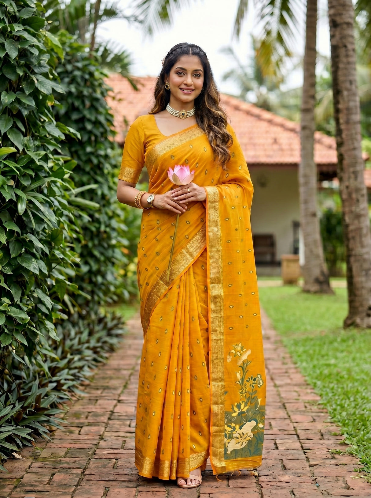 MIMOSA Gold Banarasi Art Silk Saree — pose 10 styling detail
