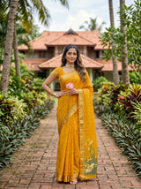 MIMOSA Gold Banarasi Art Silk Saree — Full length view