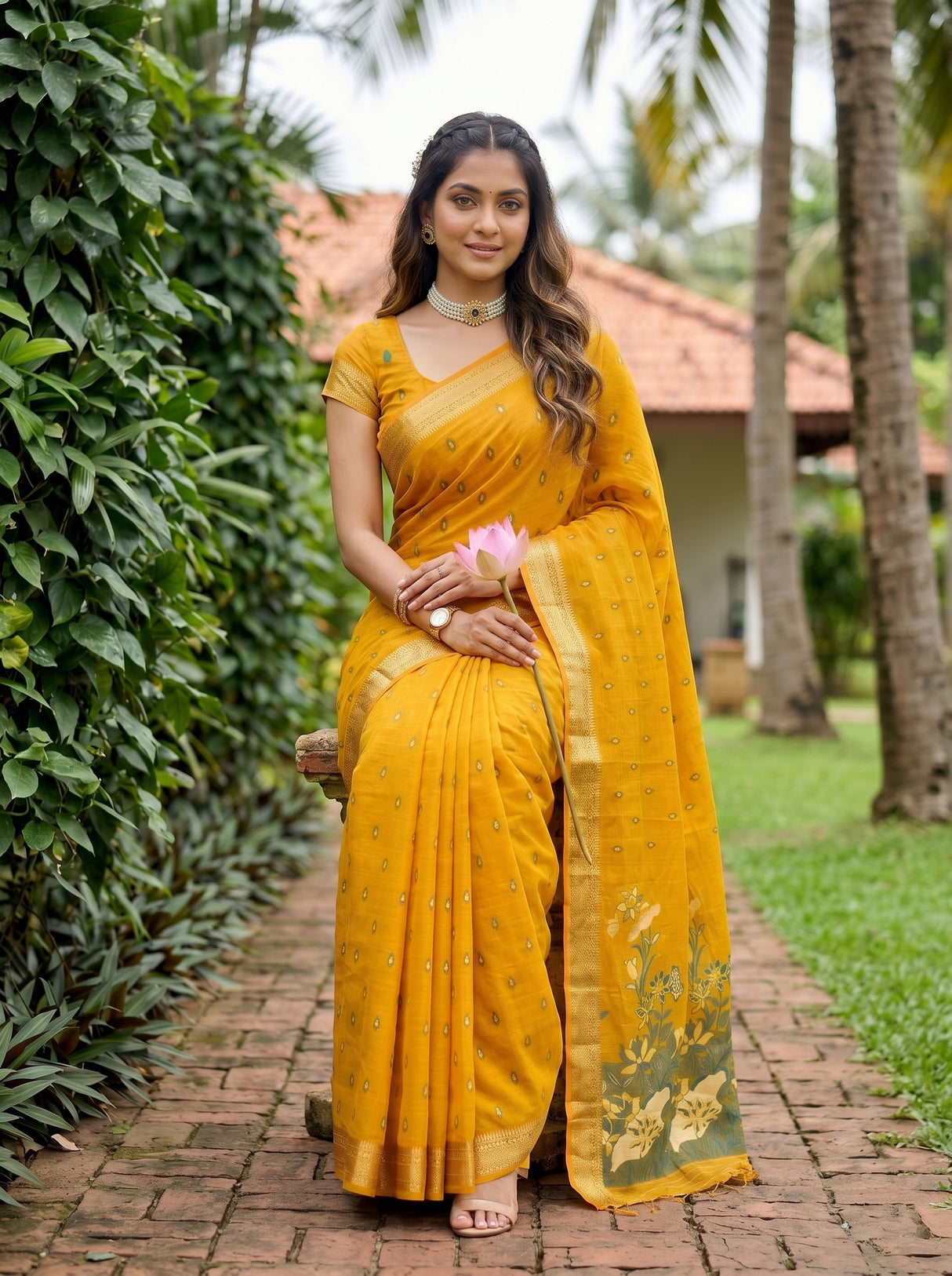 MIMOSA Gold Banarasi Art Silk Saree — pose 8 styling detail