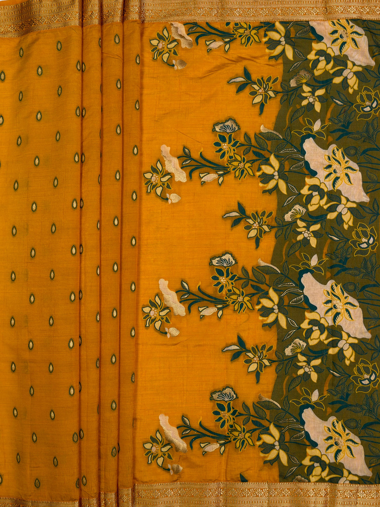 MIMOSA Gold Banarasi Art Silk Saree — pallu and zari work detail
