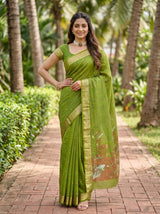 MIMOSA Olive Banarasi Art Silk Saree — Full length view