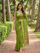MIMOSA Olive Banarasi Art Silk Saree — pose 6 styling detail