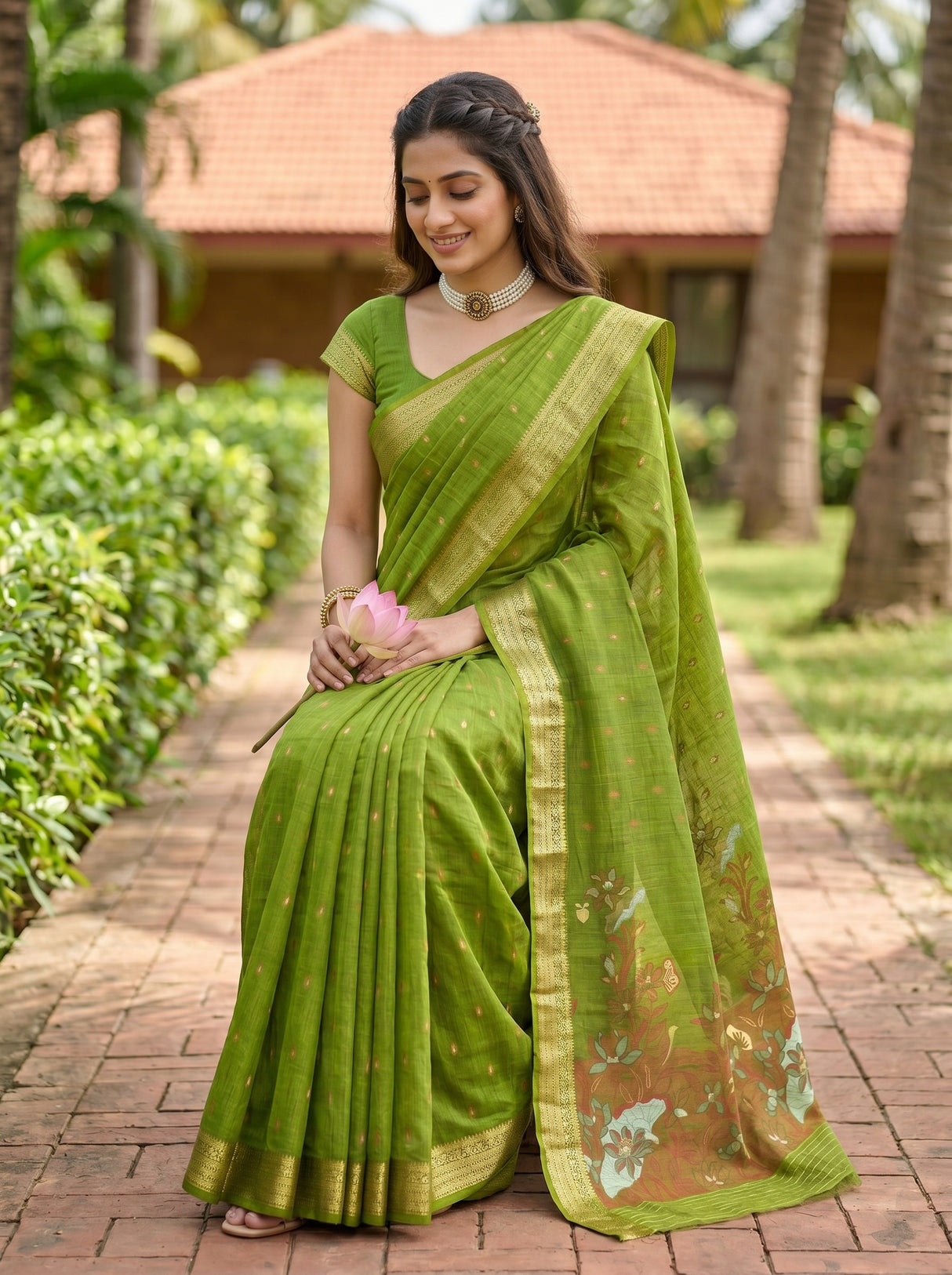 MIMOSA Olive Banarasi Art Silk Saree — pose 8 styling detail
