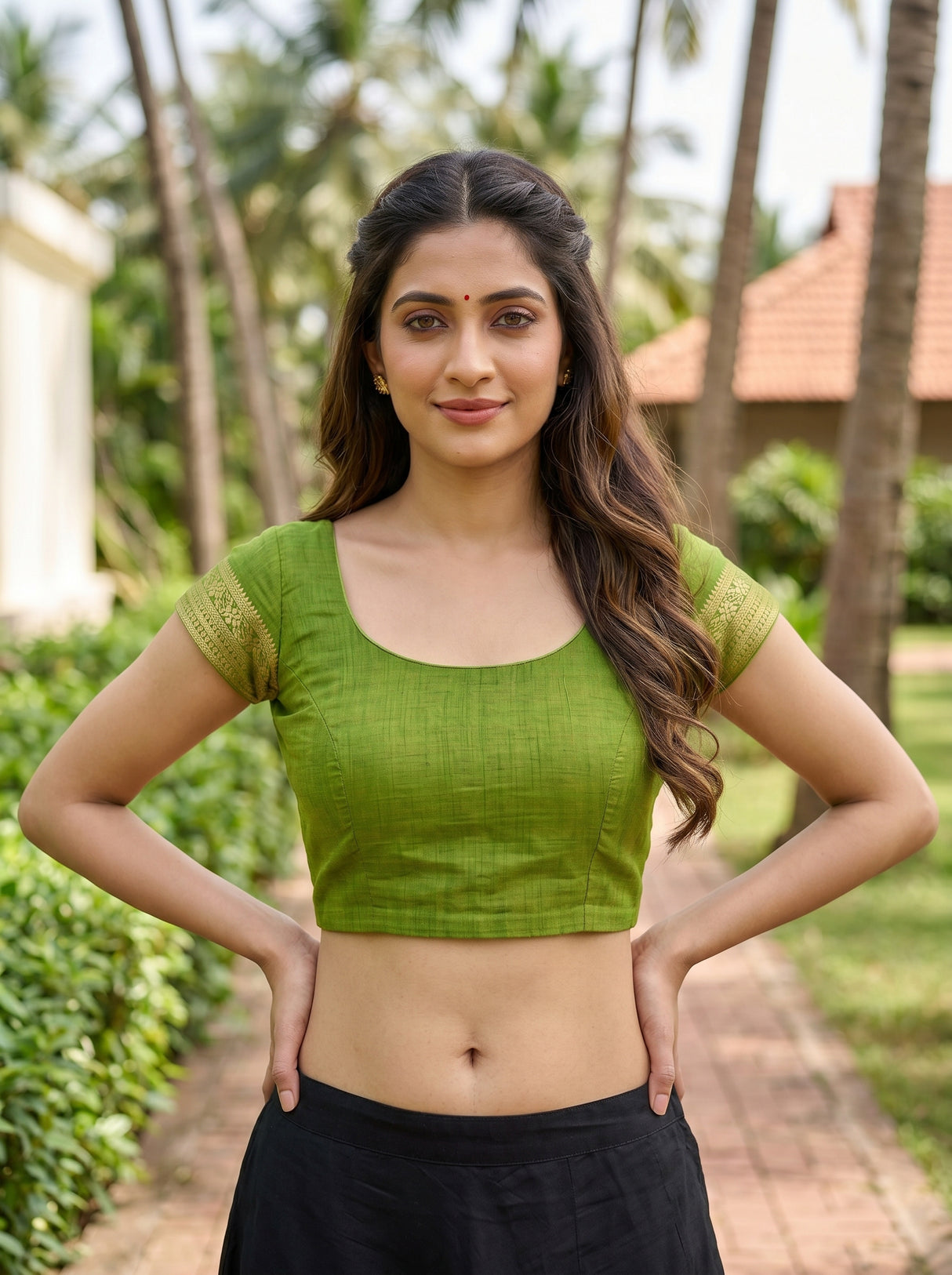 MIMOSA Olive Banarasi Art Silk Saree — blouse close-up
