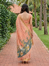 MIMOSA Peach Banarasi Art Silk Saree — Model closeup