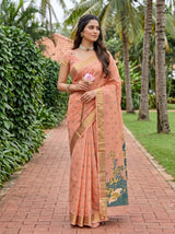 MIMOSA Peach Banarasi Art Silk Saree — pose 5 styling detail