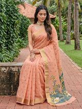 MIMOSA Peach Banarasi Art Silk Saree — pose 8 styling detail