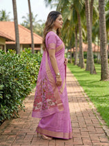 MIMOSA Pink Banarasi Art Silk Saree — Mid-section with lotus