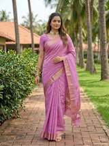MIMOSA Pink Banarasi Art Silk Saree — pose 6 styling detail