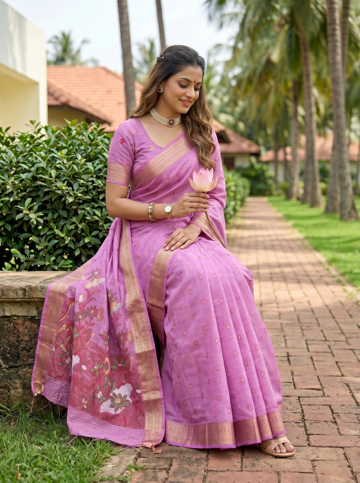 MIMOSA Pink Banarasi Art Silk Saree — pose 8 styling detail