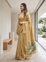 MIMOSA Tussar Banarasi Art Silk Saree — Mid-section with lotus