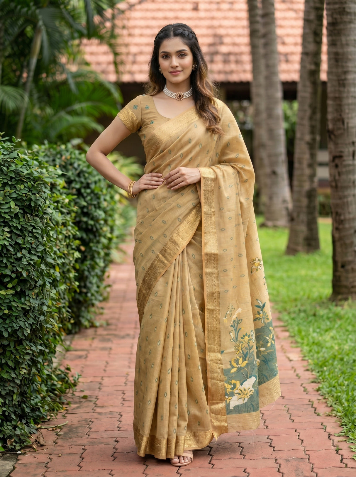 MIMOSA Tussar Banarasi Art Silk Saree — Full length view