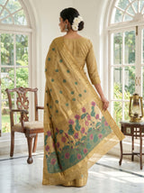 MIMOSA Chikoo Banarasi Art Silk Saree — Unstitched Blouse Piece