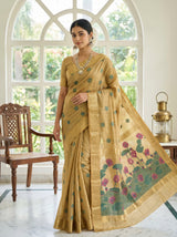 MIMOSA Chikoo Banarasi Art Silk Saree — pose 4 styling detail