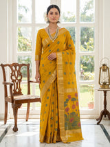 MIMOSA Gold Banarasi Art Silk Saree — Draped Mannequin View