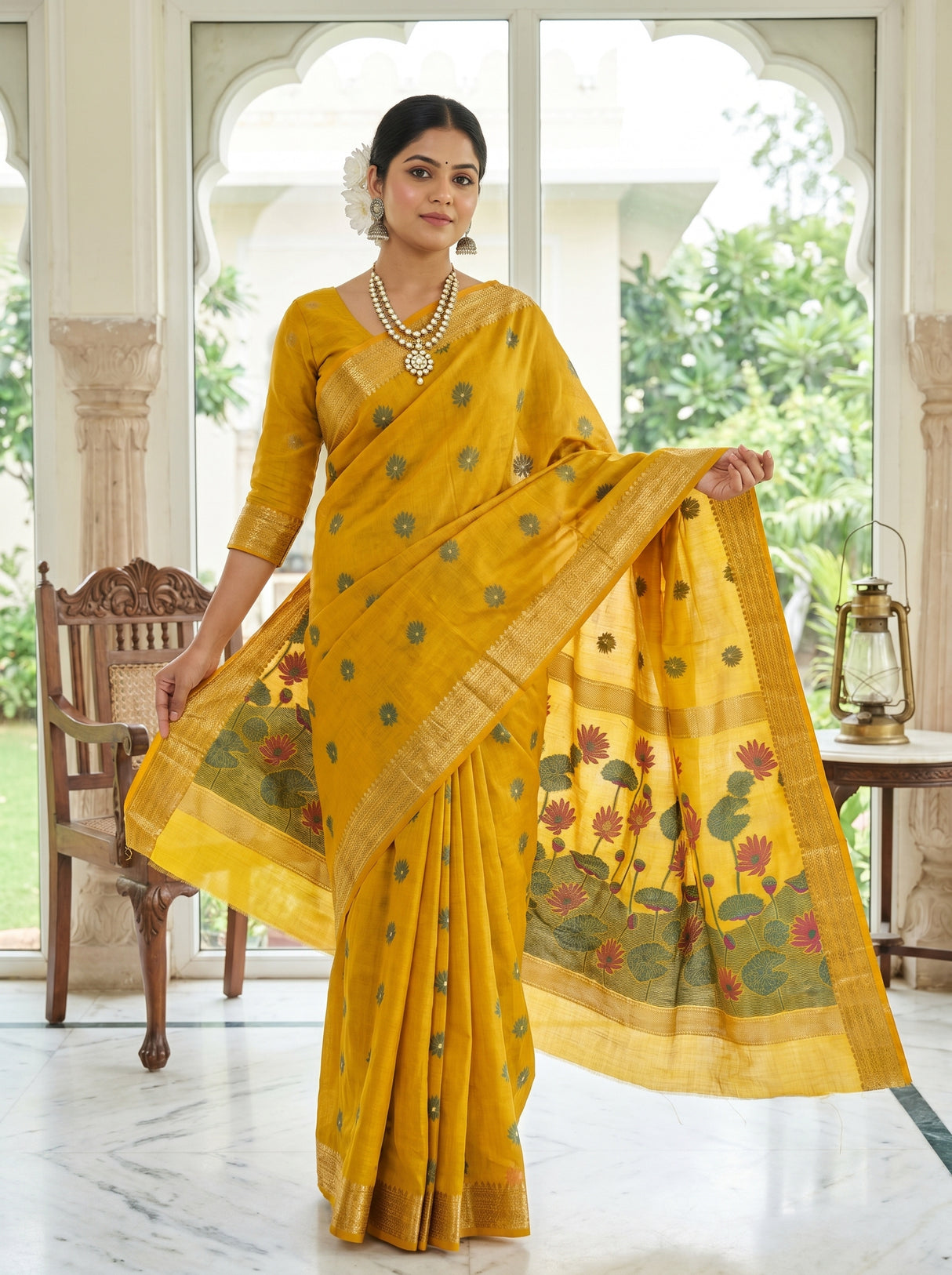 MIMOSA Gold Banarasi Art Silk Saree — pose 6 styling detail