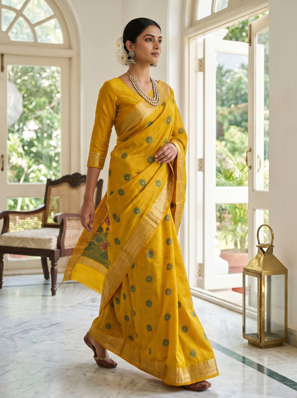 MIMOSA Gold Banarasi Art Silk Saree — pose 7 styling detail