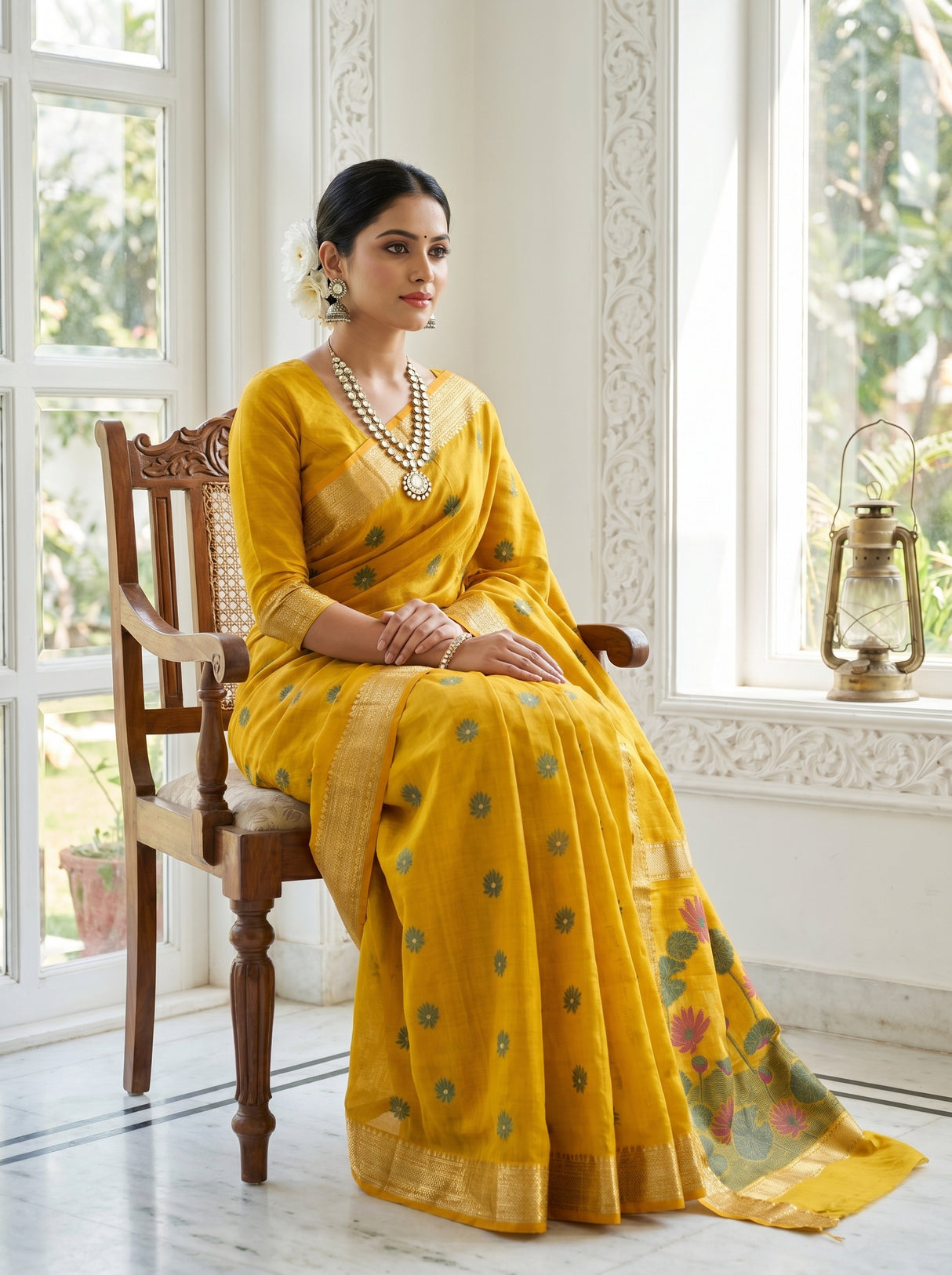 MIMOSA Gold Banarasi Art Silk Saree — pose 8 styling detail